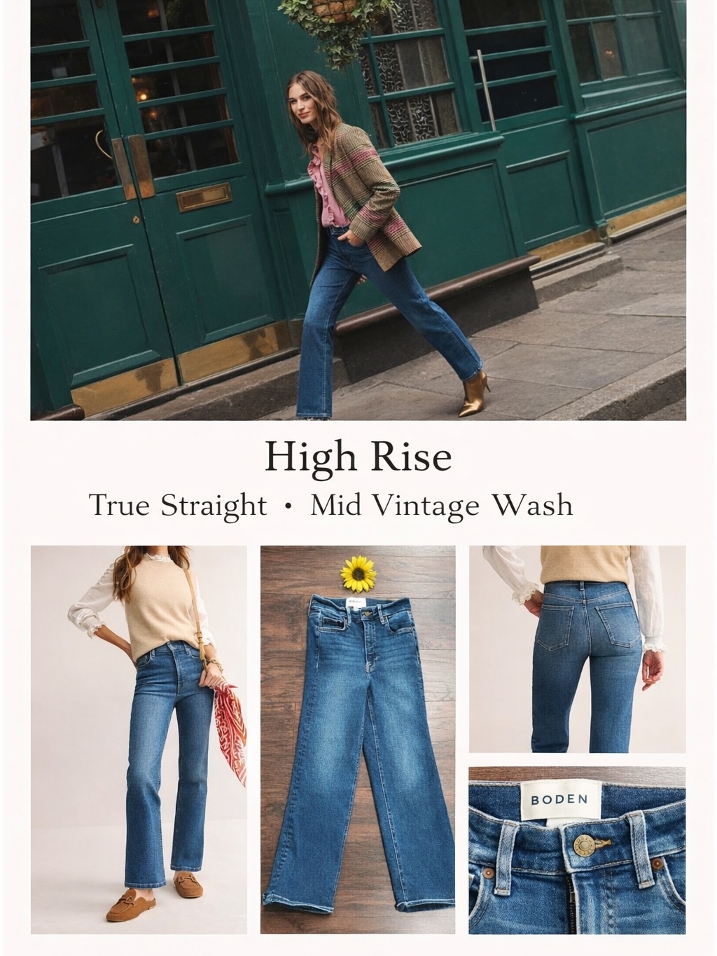 Boden High Rise True Straight Women's Blue Flare Jeans
